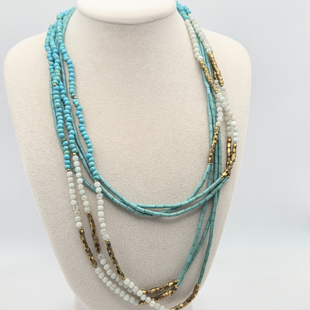 Nakamol Turquoise and Gold-Tone Three Strand Necklace